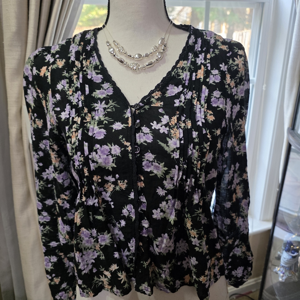 Hippie Rose Black and Purple Floral Blouse